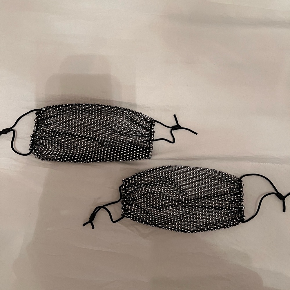 Black and Silver rhinestone Mesh Face Masks.
